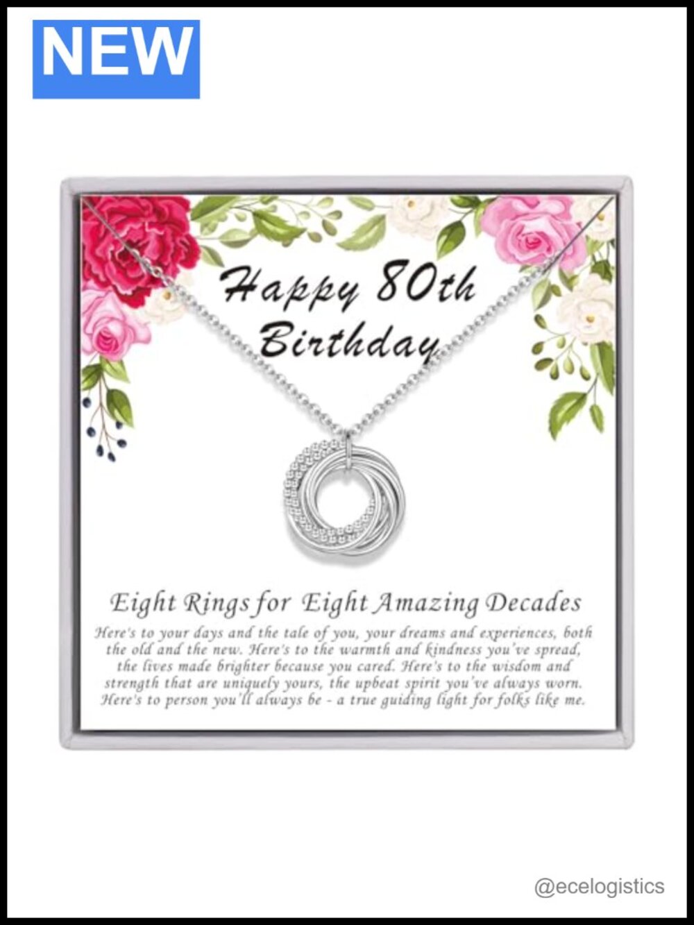 925 Sterling Silver 80th Birthday Necklace with Extender